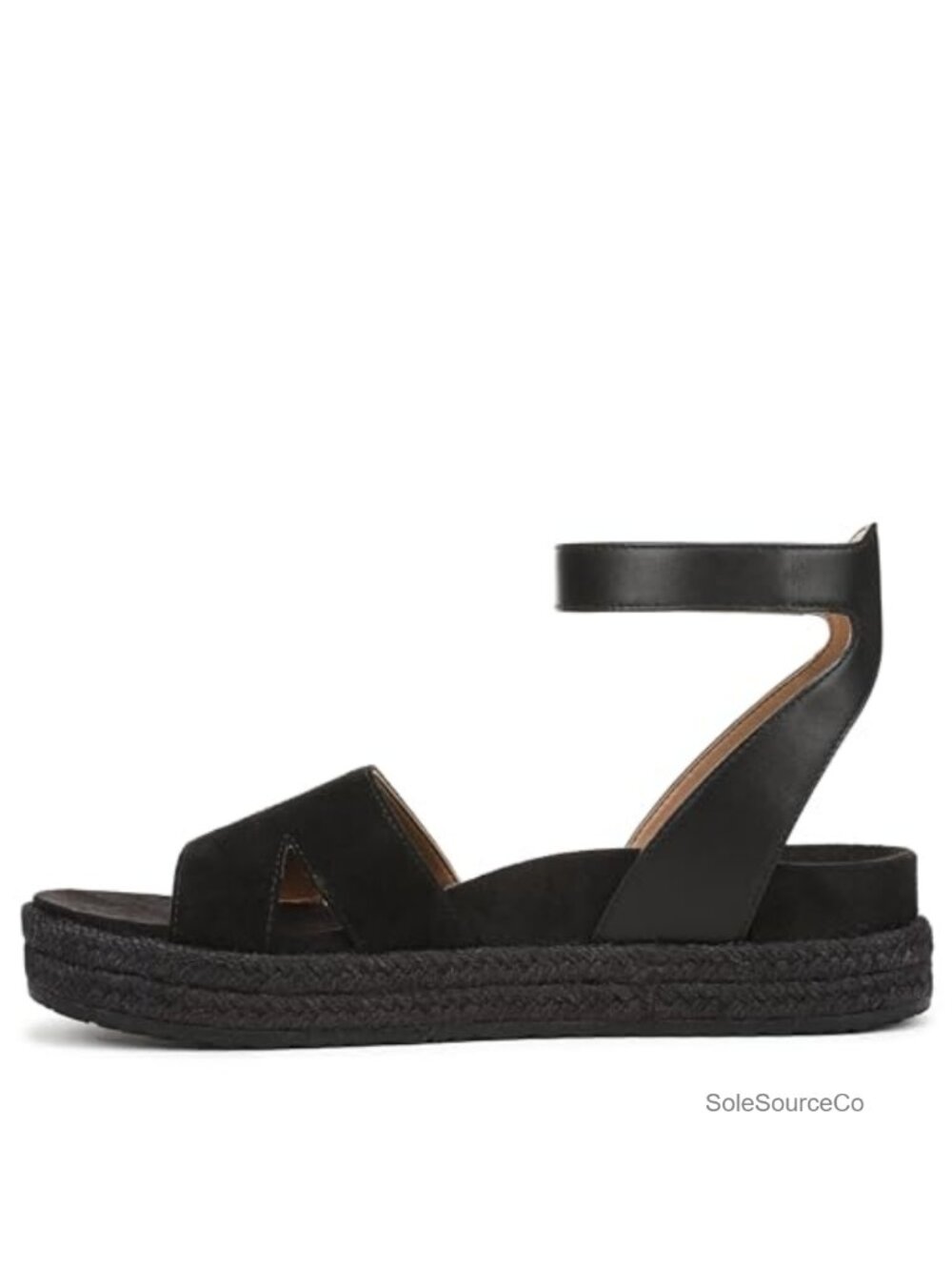 Vionic Yucca Espadrille Wedge Sandals Black Suede Ankle Strap Platform 1.75" - Picture 2 of 6